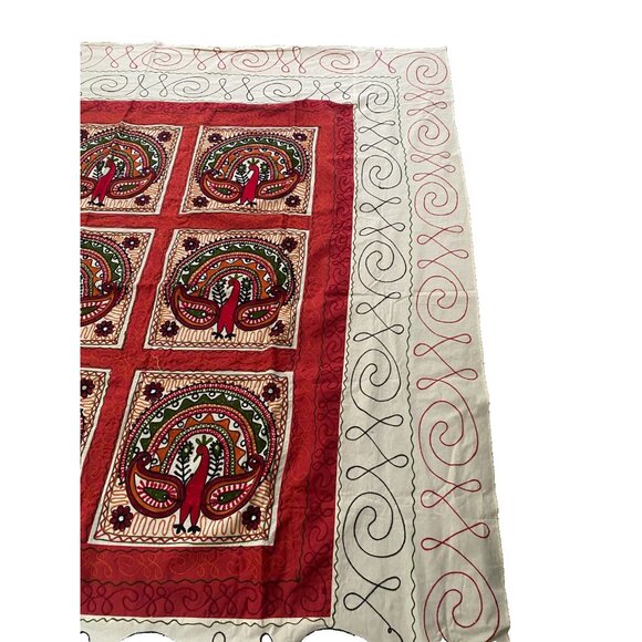 Block Embroidered Indian Cotton Peacock Quilt Light Boho Summer Bedspread Throw - Picture 3 of 16